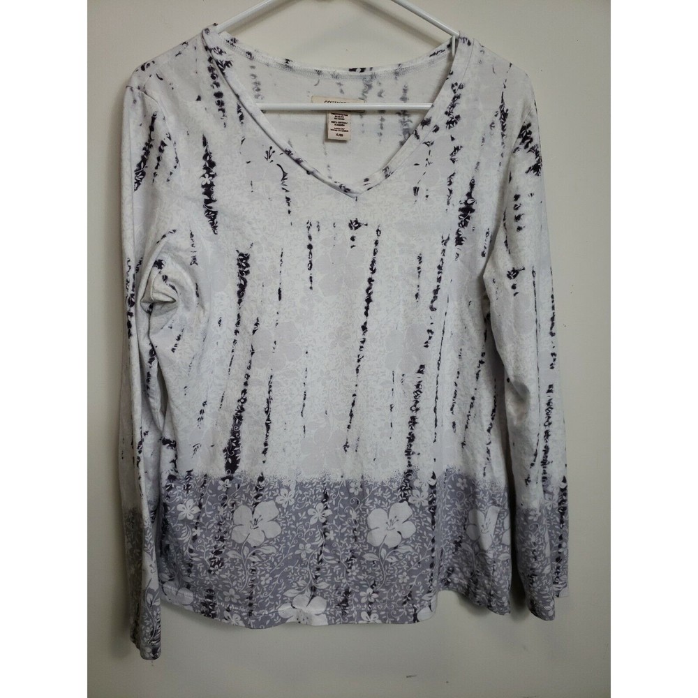 Covington Size XL  Gray floral V Neck Long Sleeve Cotton